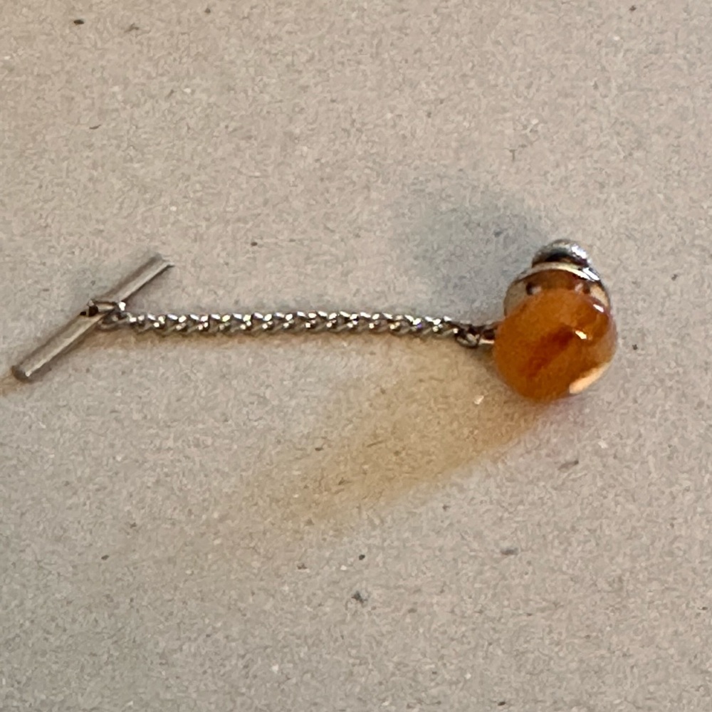 Tigers Eye Oval Tie Tack w/Chain